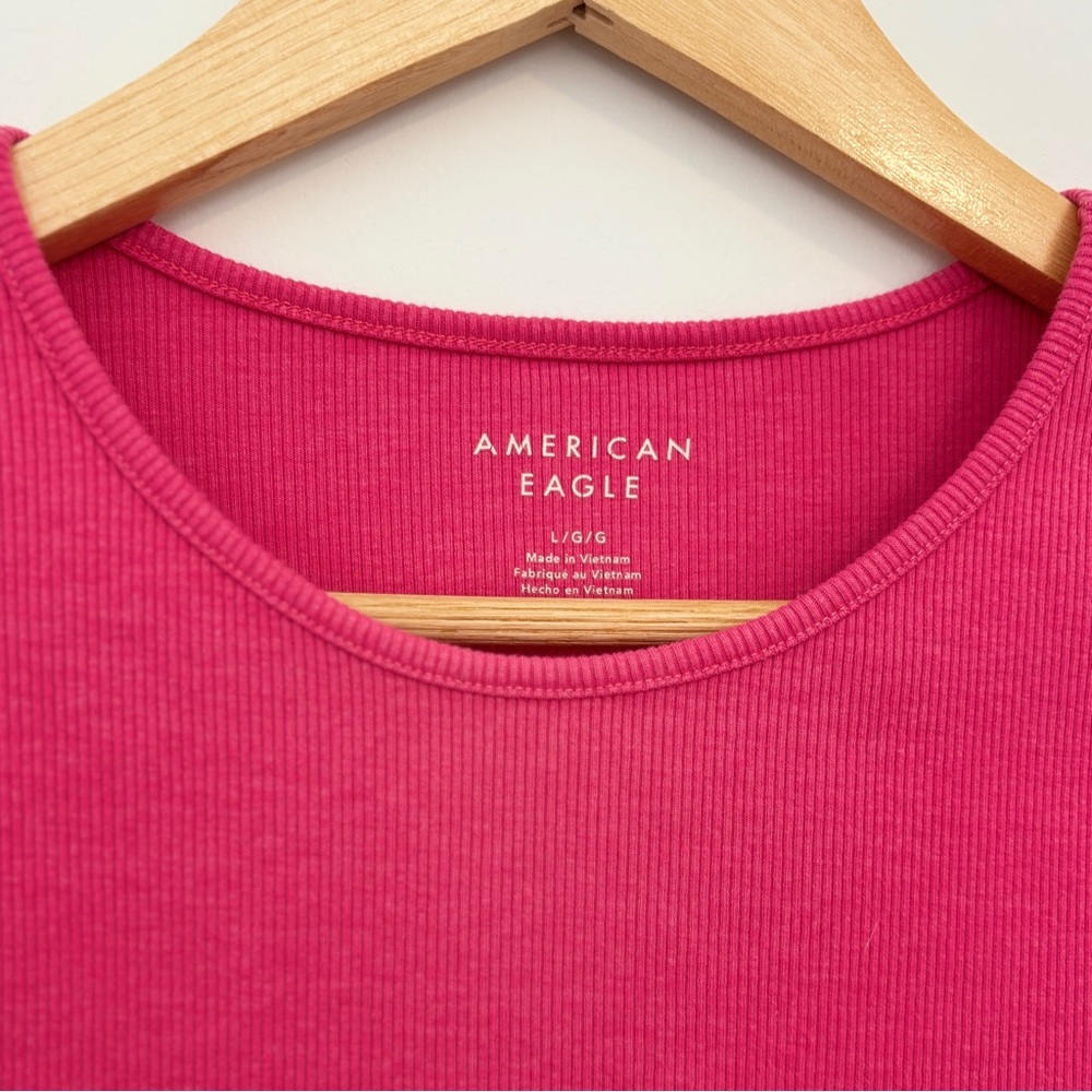 American Eagle Basic Ribbed Tee, Pink, Large - Picture 2 of 4